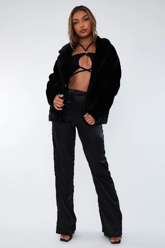 Price Cut Black Cropped Faux Fur Coat - Janara