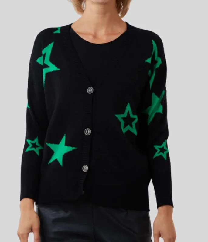 Deep Discounts Green Star Fine Knit Button Cardigan