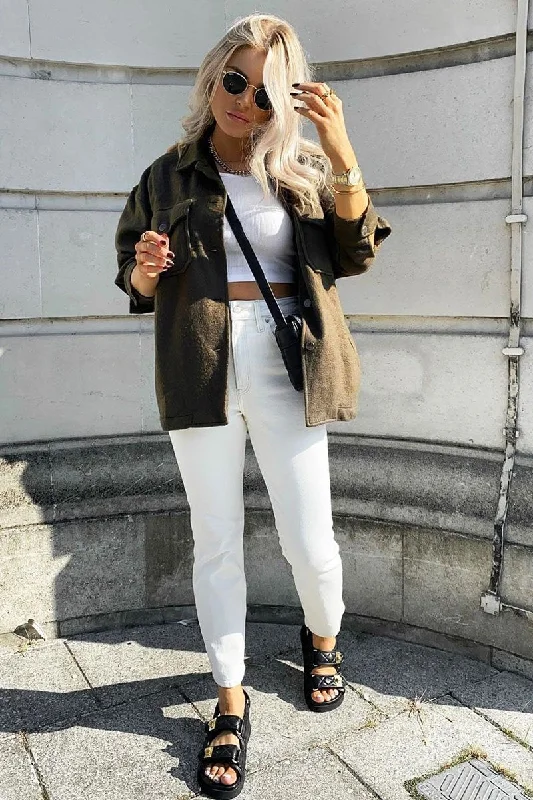 Reduced Prices Khaki Pocket Oversized Brushed Shacket - Caley