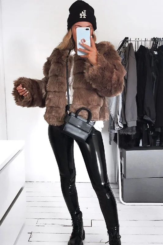 Hurry In Camel Faux Fur Jacket - Estelle