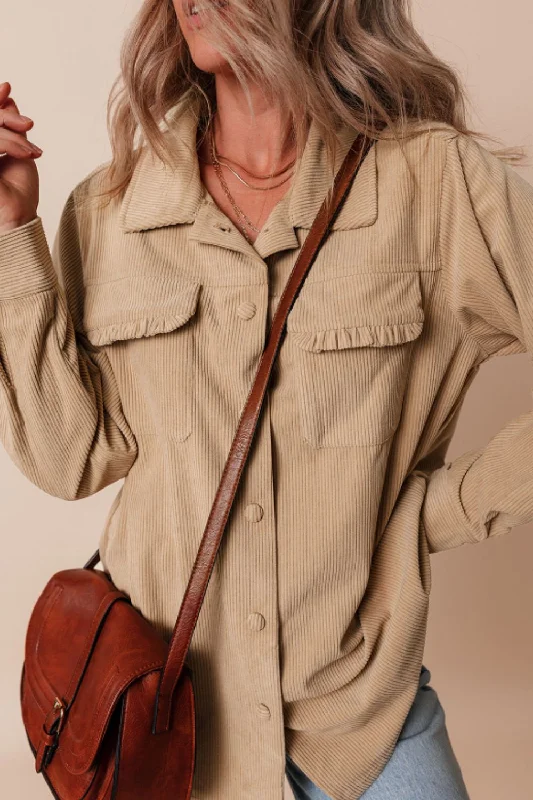 New Markdowns Frill Button Up Long Sleeve Shacket