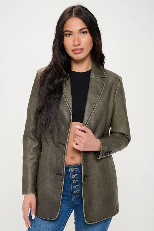 Steals and Deals Coalition LA Single-Breasted Vegan Leather Blazer
