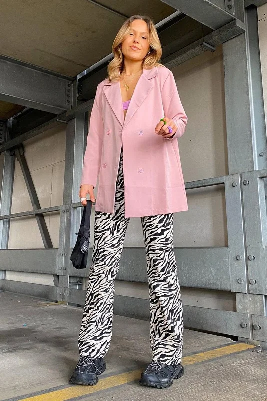 Amazing Deals Pink Double Breasted Longline Blazer - Izelle