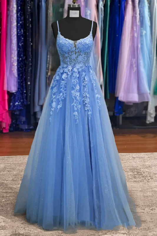 Big Discounts Spaghetti Straps Lace Appliques Empire-Waist Pleated Tulle Prom Dress
