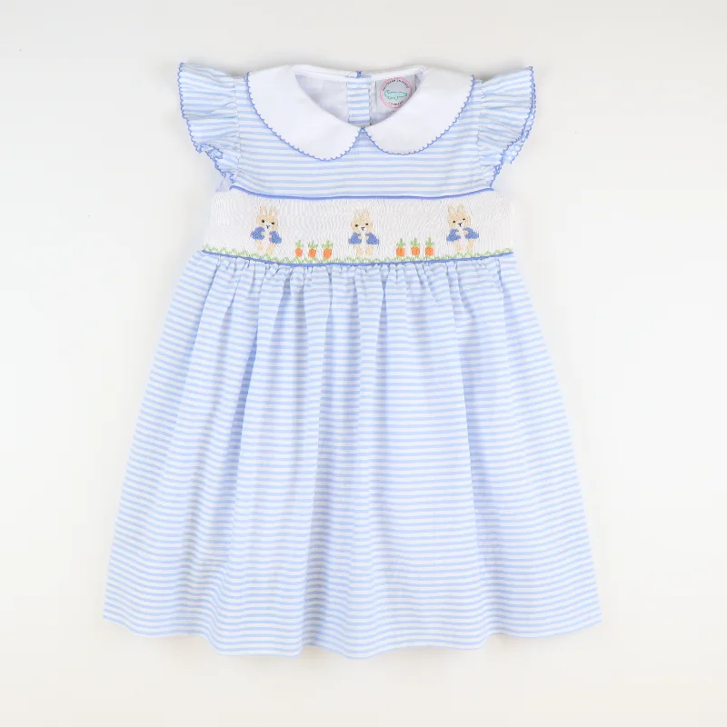 Steals and Deals Smocked Storybook Rabbits Collared Dress - Light Blue Stripe Seersucker Steals and Deals Smocked Storybook Rabbits Collared Dress - Light Blue Stripe Seersucker