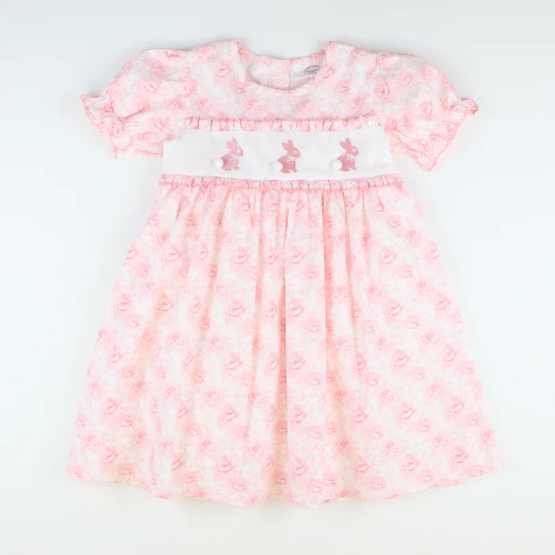 Can't Miss Embroidered Bunnies Dress - Pink Fancy Floral