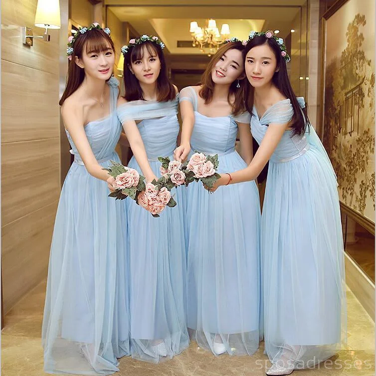 Incredible Offers Mismatched Blue Tulle Long Bridesmaid Dresses, Bridesmaid Dresses, BD006