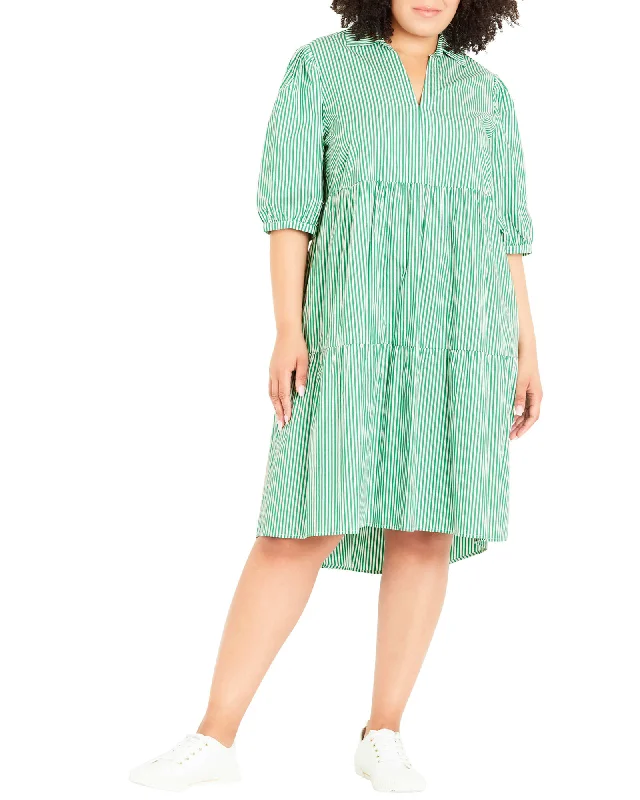 Fantastic Offers Pippa Pinstripe Dress | Kelly Green / White