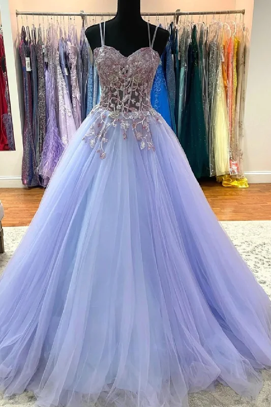 Today's Special Spaghetti Straps Lace Appliques Sleeveless Sweetheart Tulle Prom Dress