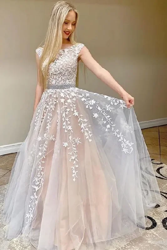 Fantastic Deals A-Line High Neck Lace Appliques Empire-Waist Sleeveless Prom Dress