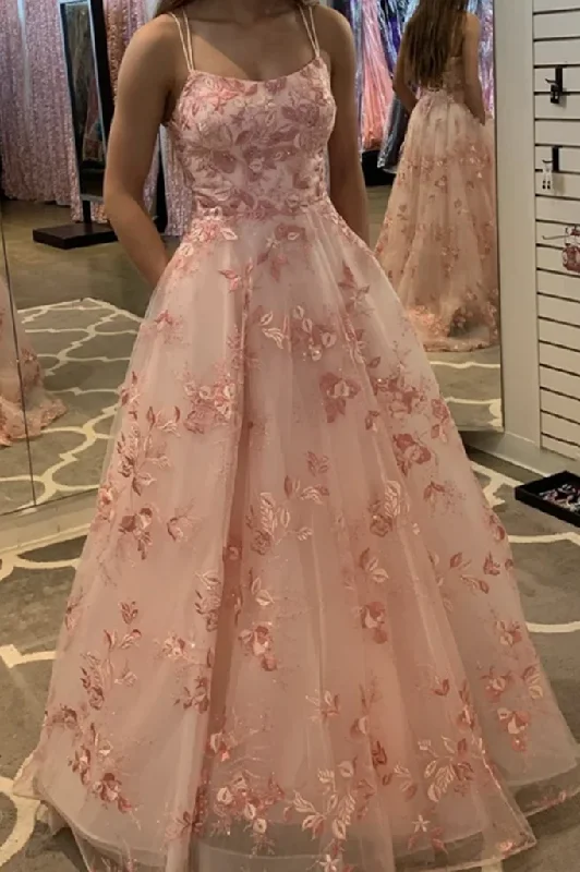 Must-Have Deals Spaghetti Scoop A-Line Appliques Empire-Waist Long Prom Dress