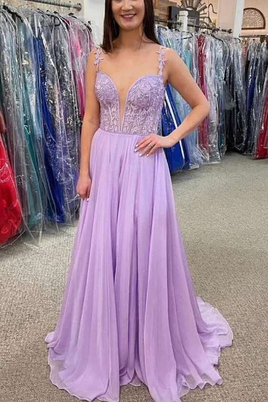 Crazy Deals Elegant A-Line Straps V-Neck Pleated Chiffon Long Prom Dress