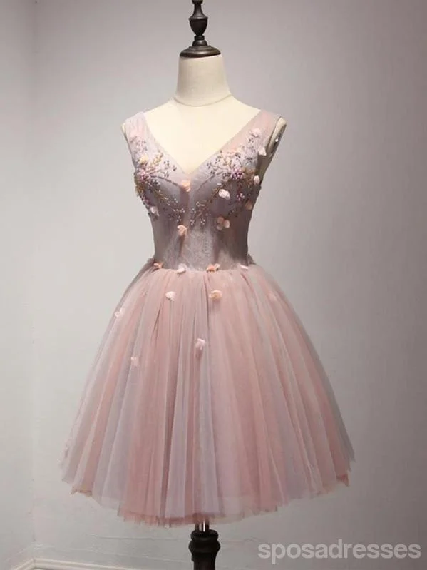 Exclusive Savings V Neckline Blush Pink Beaded Homecoming Dresses, Affordable Short Party Corset Back Prom Dresses, Perfect Homecoming Dresses, CM226