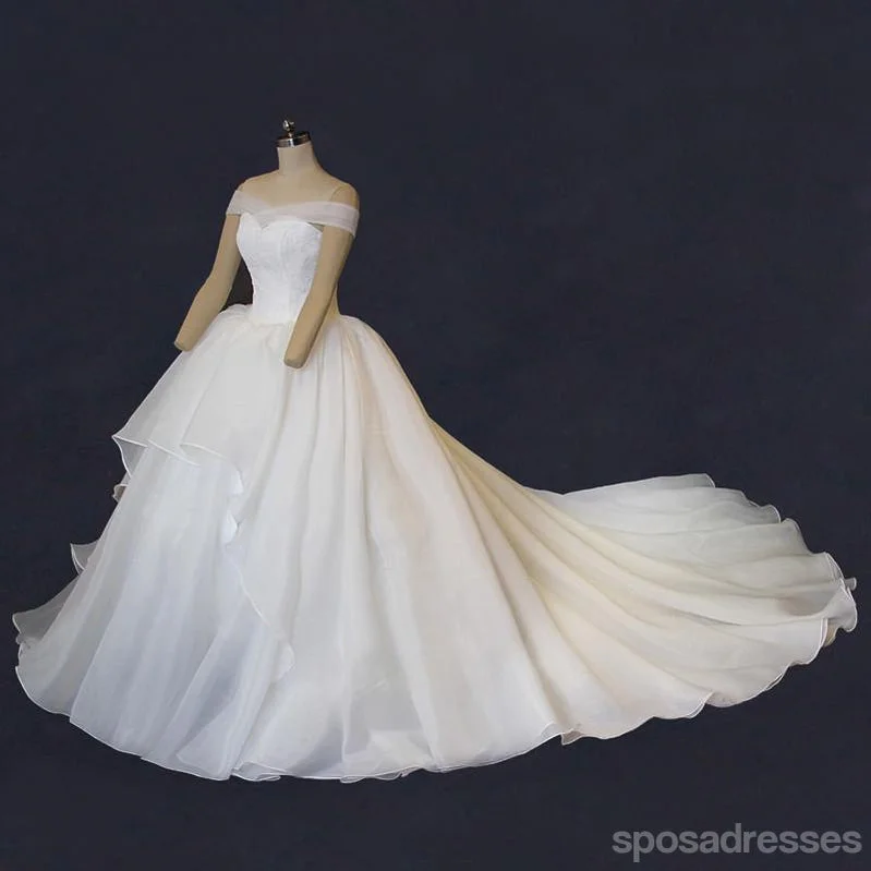 Deal Explosion Off Shoulder Organza  A line Long Tail Wedding Dresses, Corset Custom Made Long Wedding Gown, Cheap Wedding Gowns, WD207