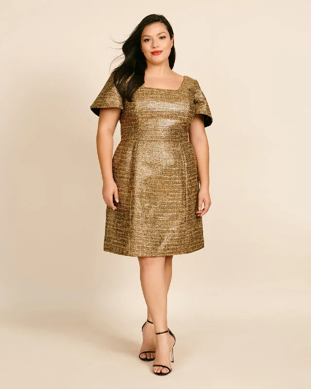 Final Sale Squared Neck Dress | Gold