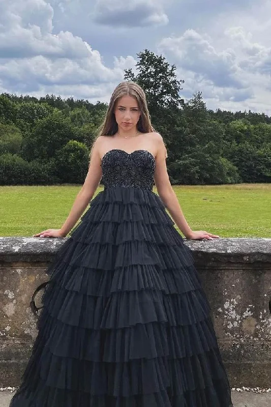 Deep Discounts Strapless A-Line Sweetheart Ruffles Empire-Waist Long Formal Prom Dress