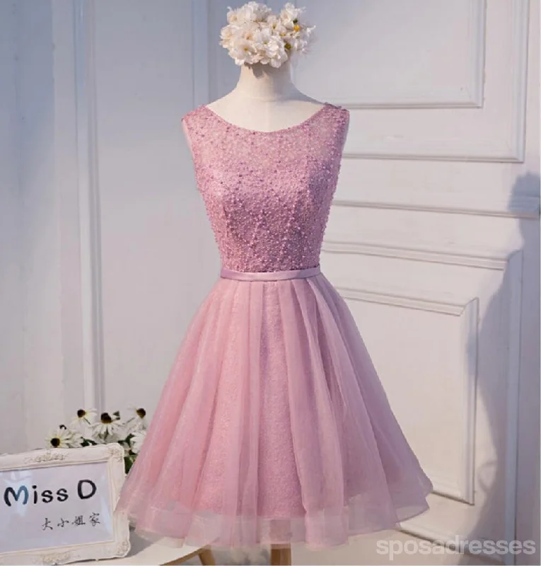 Super Sale Sexy Open Back Pink Beaded Cute Homecoming Prom Dresses, Affordable Short Party Prom Dresses, Perfect Homecoming Dresses, CM303