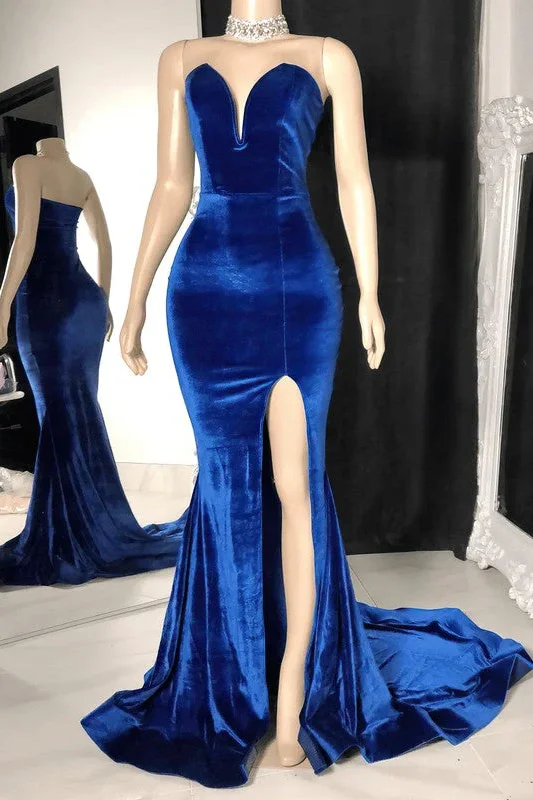 Must-Have Deals Trendy Strapless Mermaid V-Neck Sleeveless Long Prom Dress with Slit