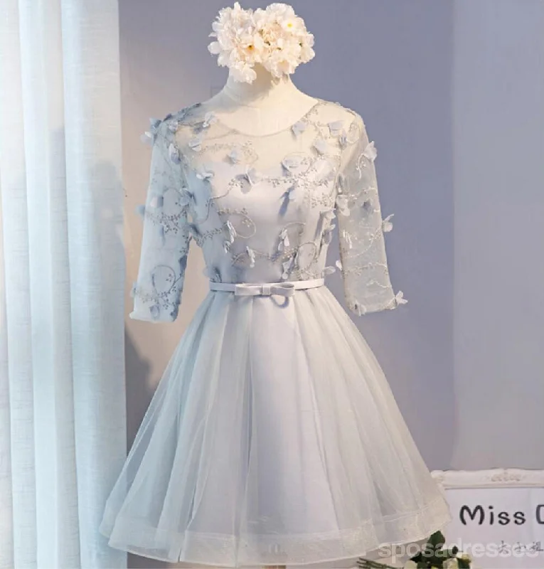 Flash Deals Gray Lace Long Sleeve Open Back Homecoming Prom Dresses, Affordable Short Party Prom Dresses, Perfect Homecoming Dresses, CM283 Flash Deals Gray Lace Long Sleeve Open Back Homecoming Prom Dresses, Affordable Short Party Prom Dresses, Perfect Homecoming Dresses, CM283