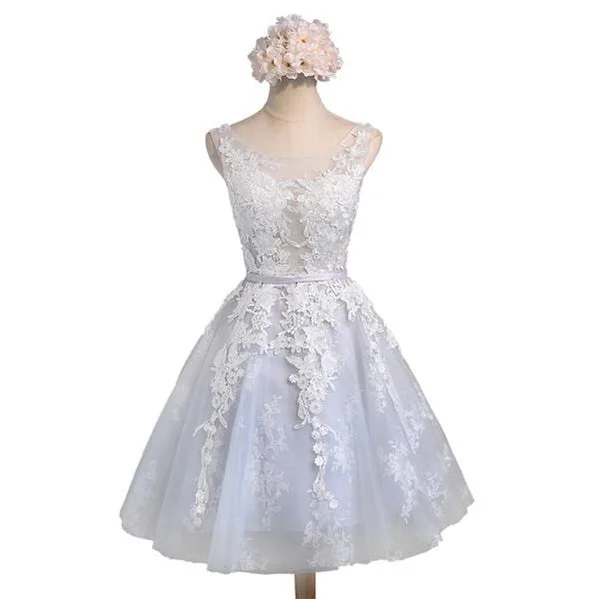 Crazy Savings See Through Grey Lace Homecoming Prom Dresses, Affordable Short Party Prom Dresses, Perfect Homecoming Dresses, CM285