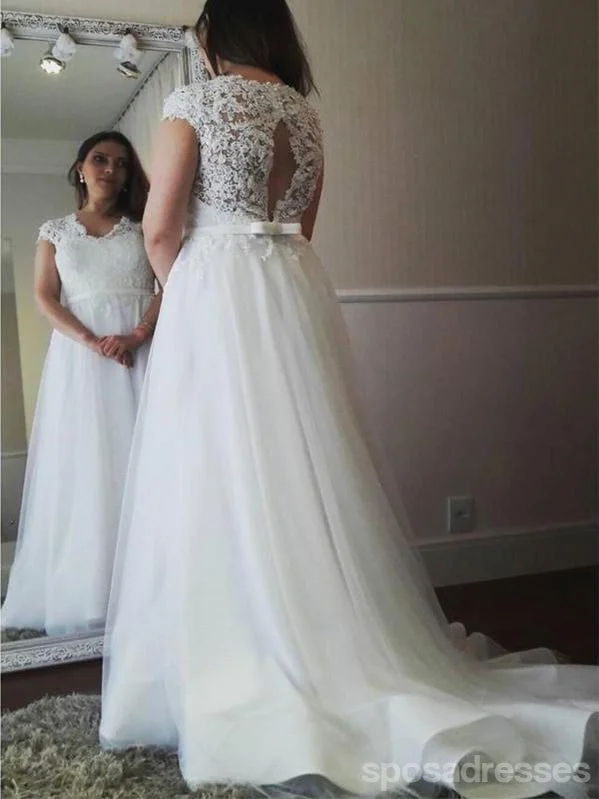 Sale Event Open Back Cap Sleeve A-line Tulle Cheap Wedding Dresses Online, WD353