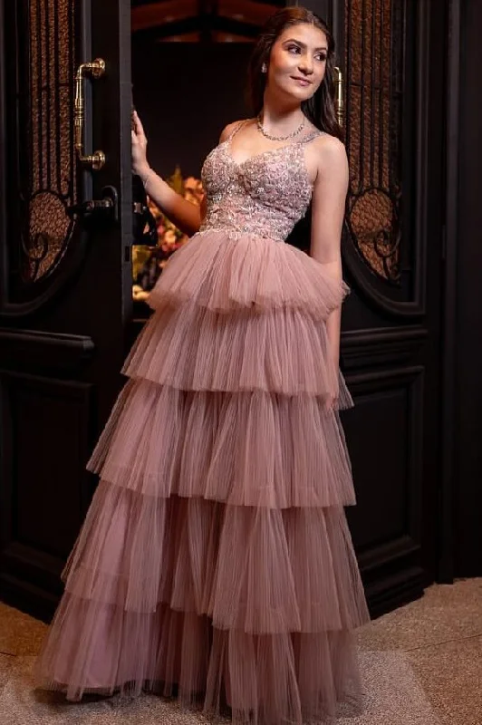 Unbeatable Prices A-Line Empire-Waist Appliques Layered Tulle Sleeveless Formal Prom Dress