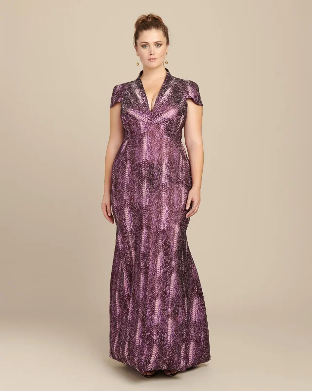 Hurry In Metallic Party Jacquard Gown | Python Magenta