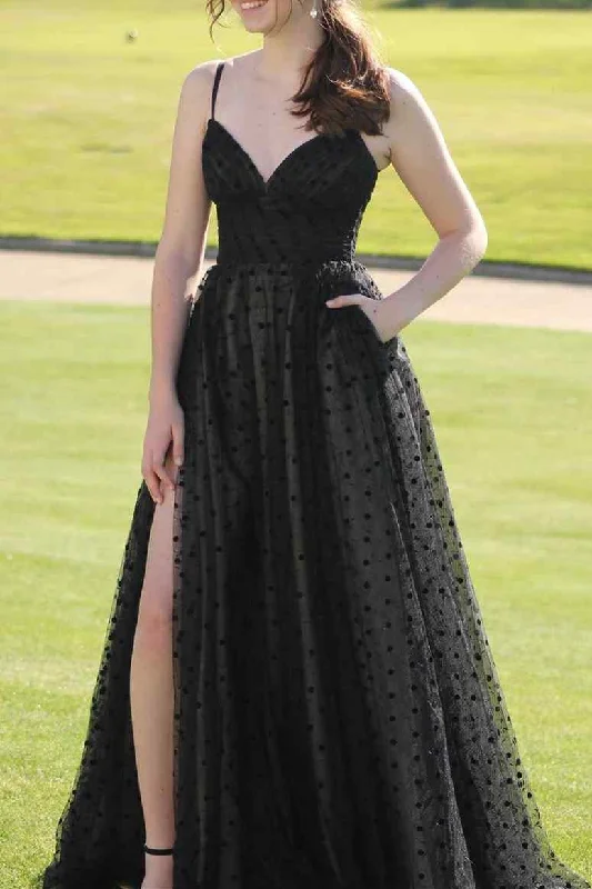 Exclusive Offers Black A-line Tulle Long Formal Dress