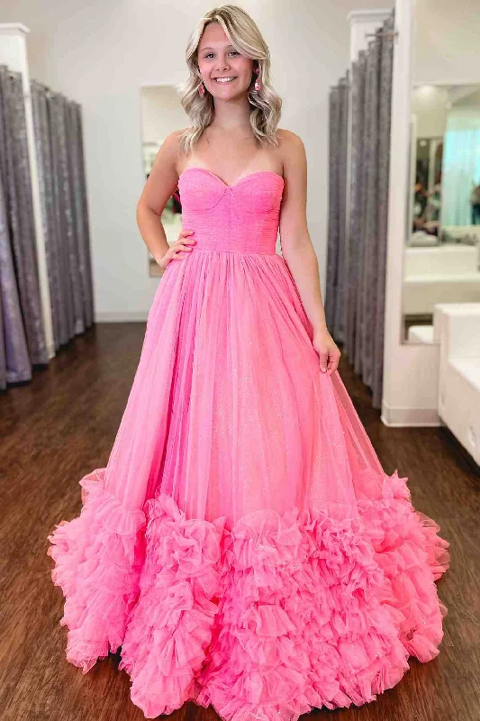 Bonus Savings Pink A-Line Empire-Waist Strapless Sleeveless Long Prom Dress