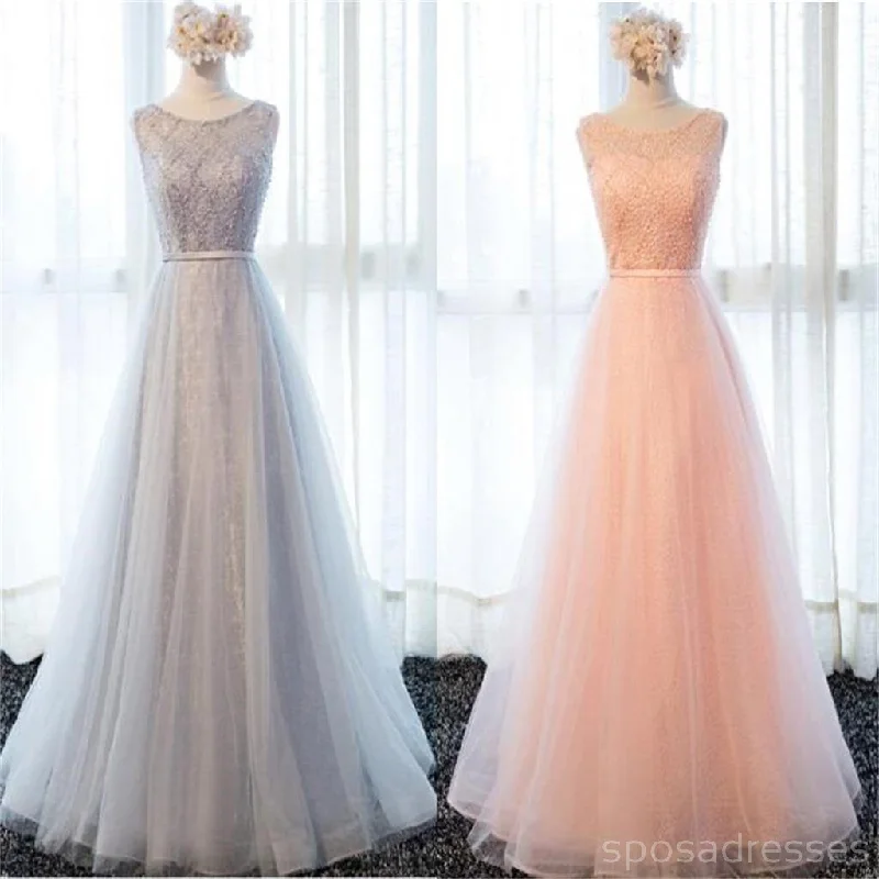 New Deals Gray Lace Beaded Soft Tulle Long Bridesmaid Dresses, BD018