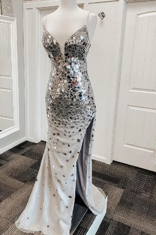 Don't Wait Mermaid Silver Sequins Long Formal Dress