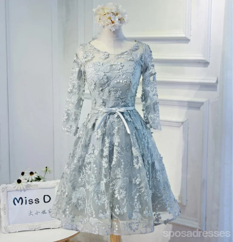 Final Clearance Long Sleeve Grey Lace Modest Homecoming Prom Dresses, Affordable Short Party Prom Dresses, Perfect Homecoming Dresses, CM296 Final Clearance Long Sleeve Grey Lace Modest Homecoming Prom Dresses, Affordable Short Party Prom Dresses, Perfect Homecoming Dresses, CM296