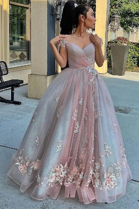 Instant Discount Off the Shoulder Blush Pink Appliques Long Formal Dress