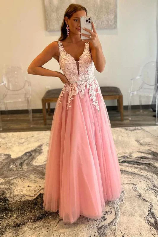 Clearance Items Rose Lace Embroidered Backless A-Line Prom Dress