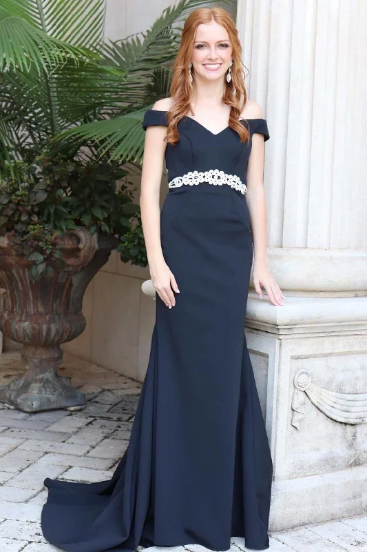 Quick Sale Black Off-the-Shoulder Cross-Back Mermaid Long Formal Dress