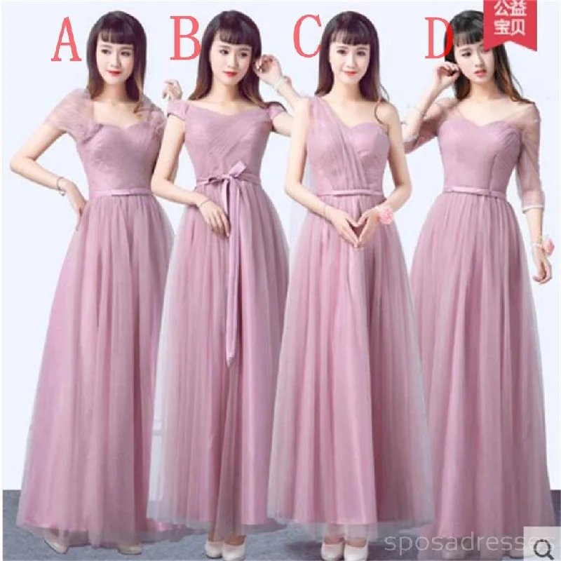 Best Deals Mismatched Elegant Pink Tulle Long Bridesmaid Dresses, BD010