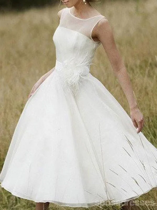 Big Discounts Simple Illusion Neck Cheap Short Wedding Dresses Online, WD365