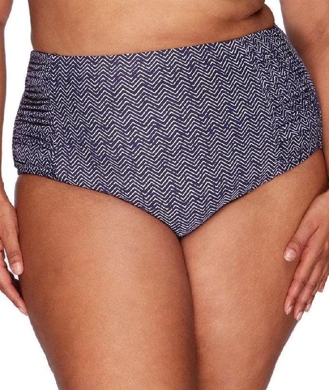 Super Bargain Artesands Zig Zag Rouched Side High Waist Brief - Navy