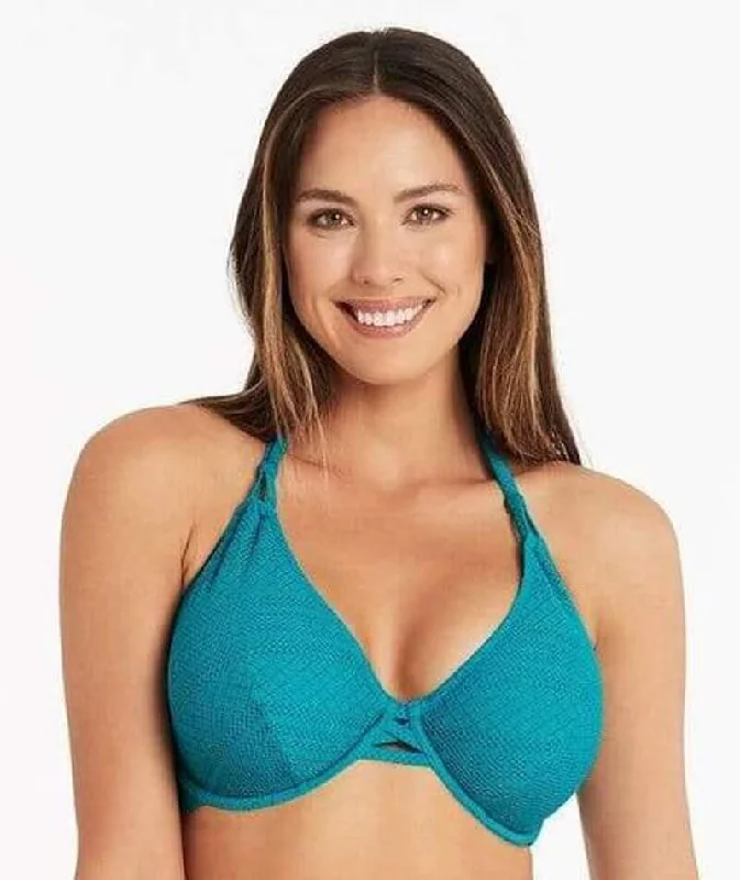 Deal Zone Sea Level Amazing Lace Underwire F Cup Tri Bikini Top - Seafoam