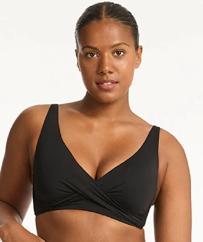 Savings Alert Sea Level Eco Essentials Cross Front A-DD Cup Bikini Top - Black