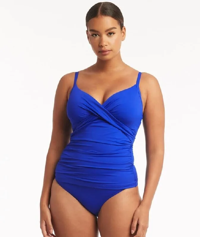 Deal Alert Sea Level Eco Essentials Cross Front DD-E Cup Singlet Top - Cobalt