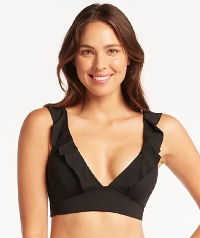 New Deals Sea Level Eco Essentials Frill Bikini Top - Black