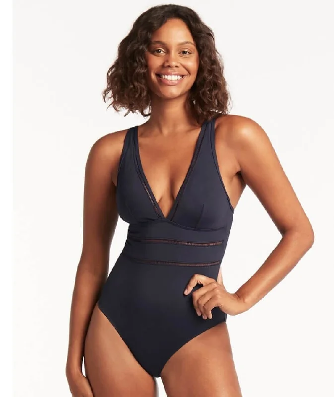 Savings Spectacular Sea Level Eco Essentials Spliced B-Dd Cup One Piece Swimsuit - Night Sky