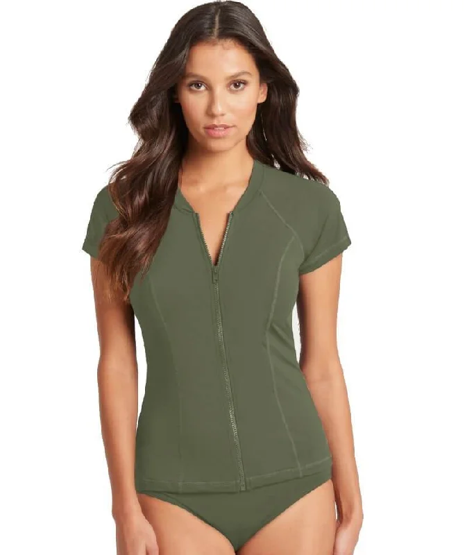 Markdown Madness Sea Level Eco Essentials Short Sleeved A-DD Cup Rash Vest - Full Zipper - Khaki