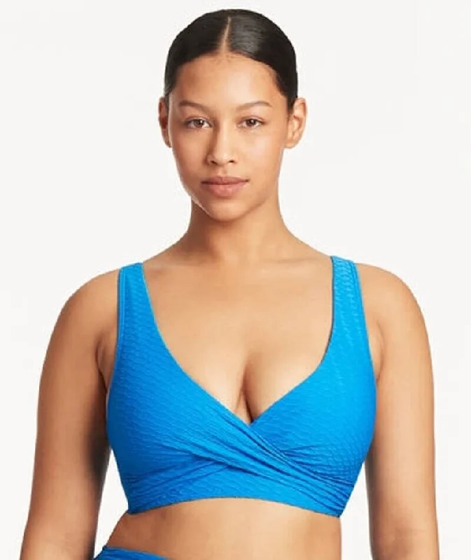 Special Price Sea Level Honeycomb Cross Front A-DD Cup Bikini Top - Capri