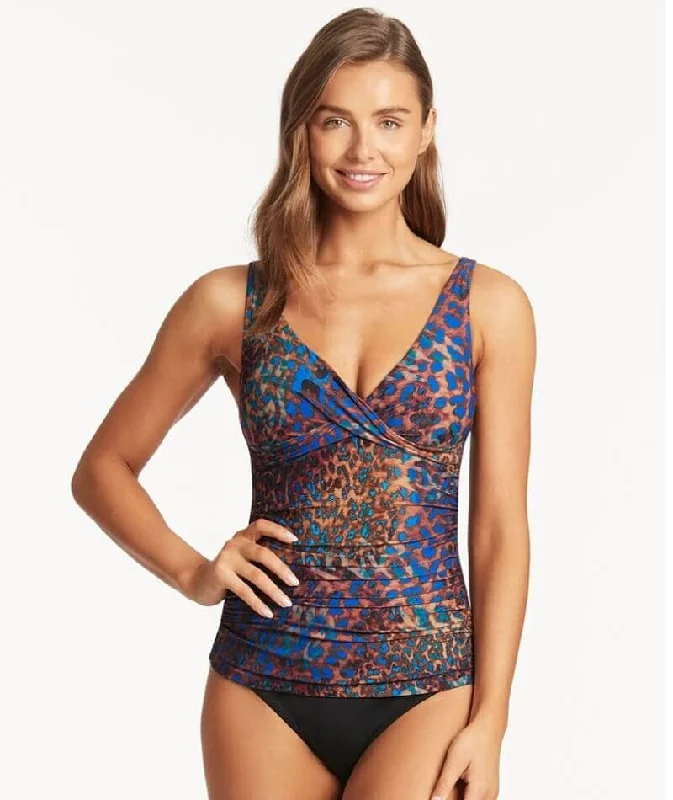 Price Buster Sea Level Hunter Cross Front A-DD Cup Singlet Top - Blue