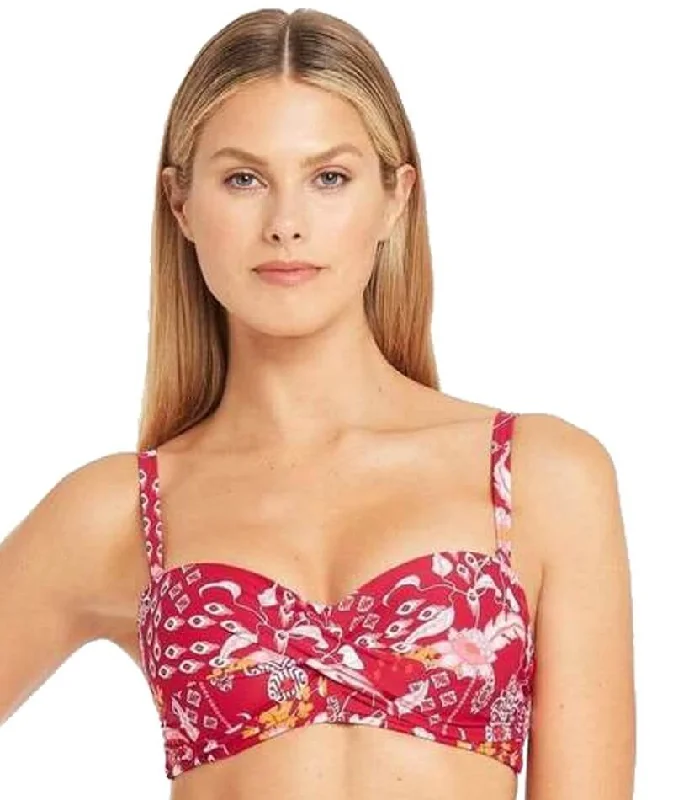Factory Direct Sale Sea Level Jardin Twist Front Bandeau Bikini Top - Red
