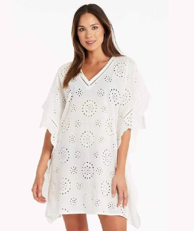 Closeout Sale Sea Level Vacation Embroidery Kaftan - White